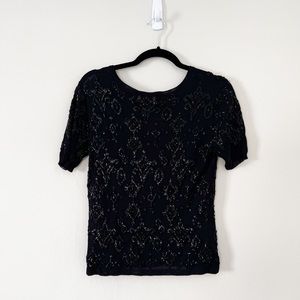 VINTAGE Oscar by Oscar de La Renta Beaded Knit Shirt Black Small